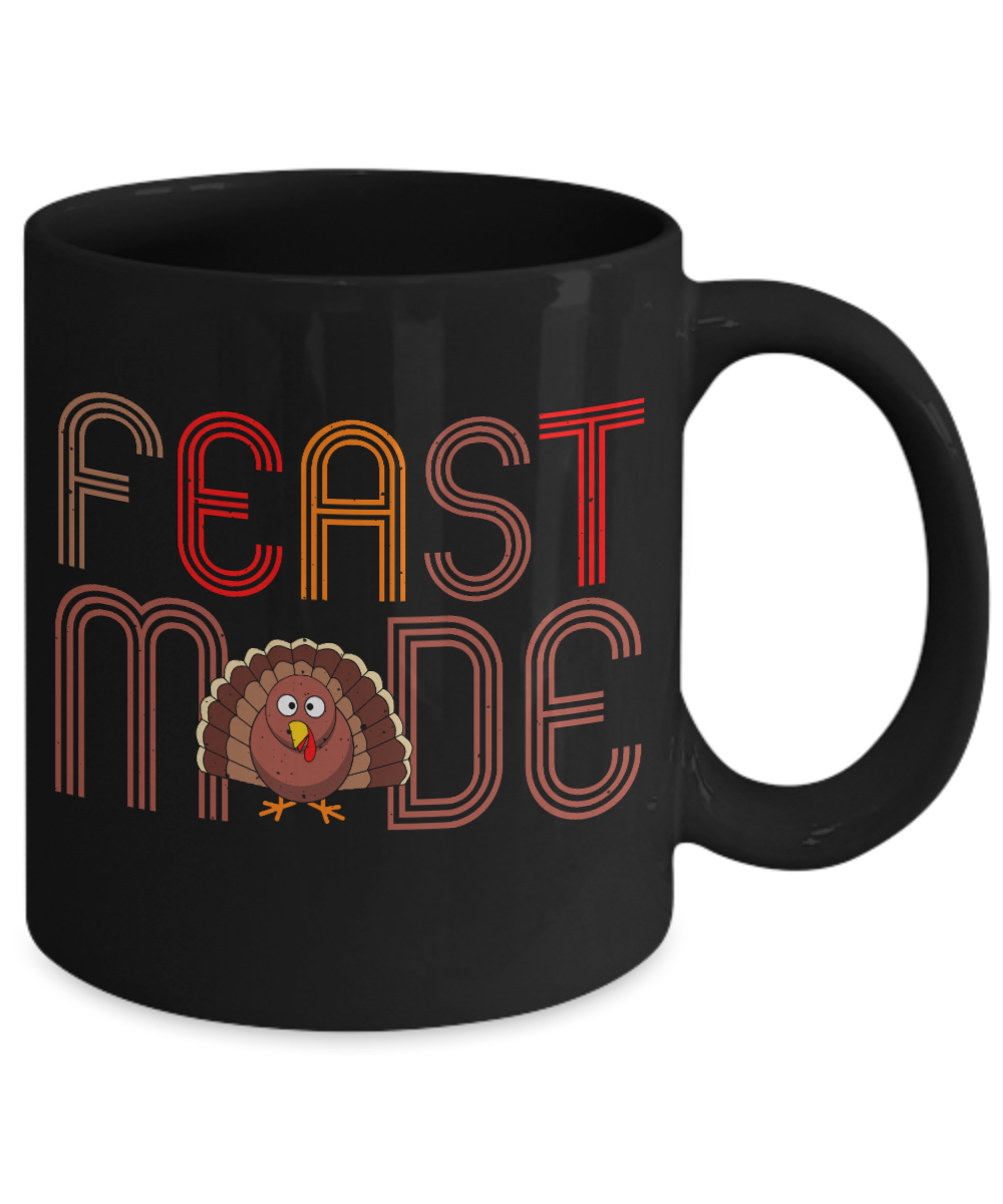 Thanksgiving Coffee Mug, Feast Made - Black Porcelain Coffee Mug 11 Oz For Thanksgiving Day