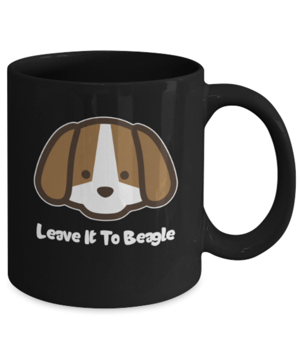 Gift gor dog lovers , Leave it to Beagle - Black Coffee Mug Porcelain Tea Cup 11 oz - Great Gift