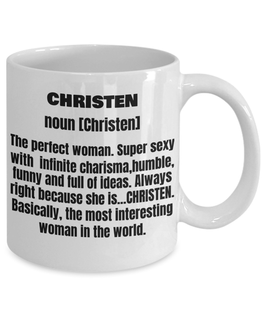 Christen First Name Adult Definition - Funny White Porcelain Coffee Mug Cute Ceramic Cup 11 oz