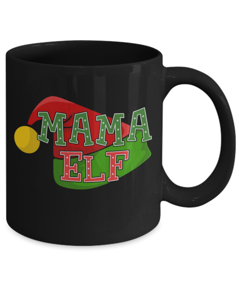 Christmas gift ideas, Mama ELF - Funny Black Porcelain Coffee Mug Cute Ceramic Cup 11 oz