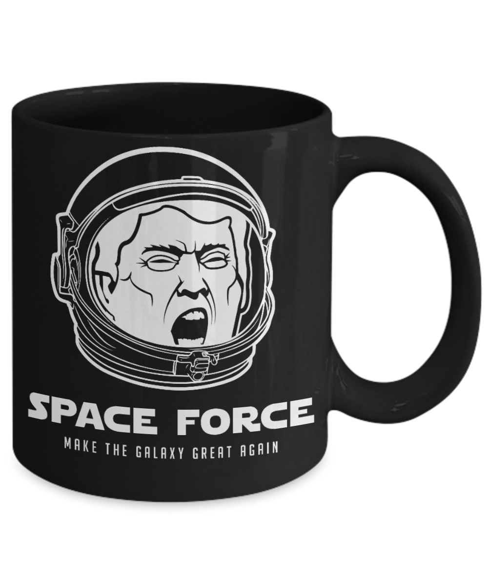 Trump 2020 Flag mugs, Trump Space Force Make the Galaxy Great Again - Funny Black Porcelain Coffee 11 oz