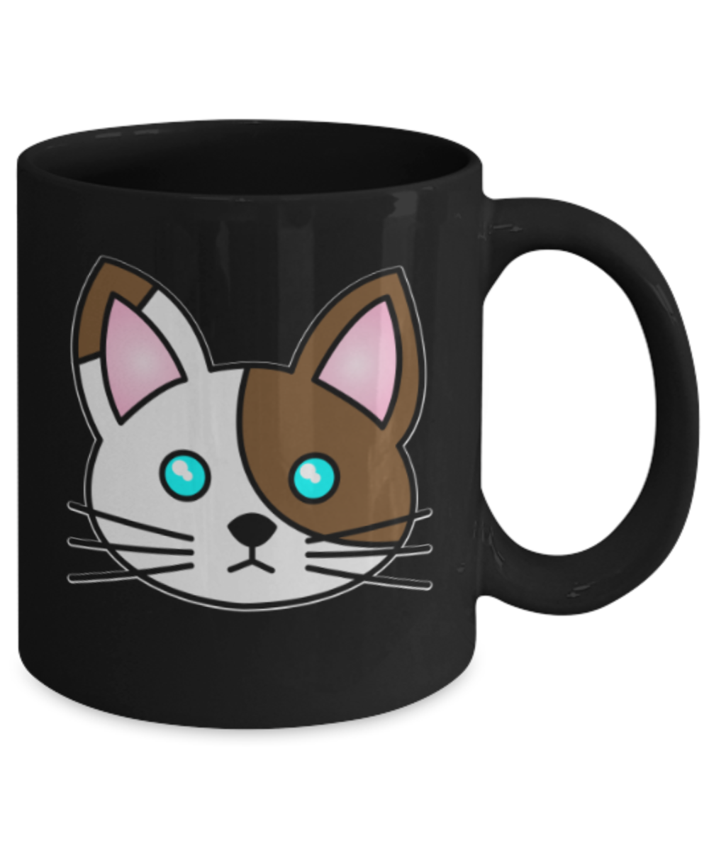 Gift gor cat lovers , White & Brown Cats - Black Coffee Mug Porcelain Tea Cup 11 oz - Great Gift