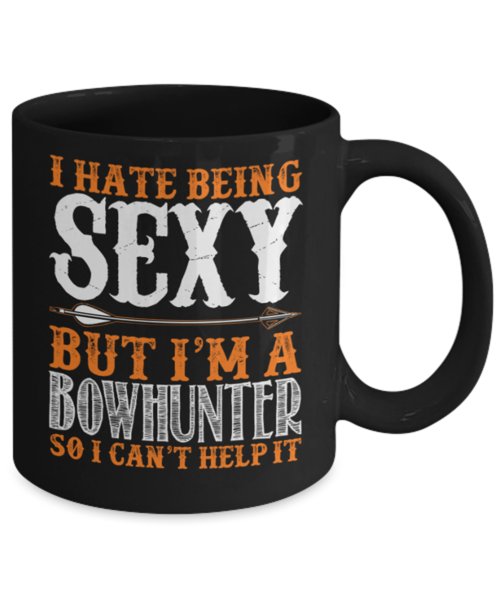 Bowhunting Lovers Mugs , Sexy I'm a bowhunter - Black Coffee Mug Porcelain Tea Cup 11 oz - Great Gift
