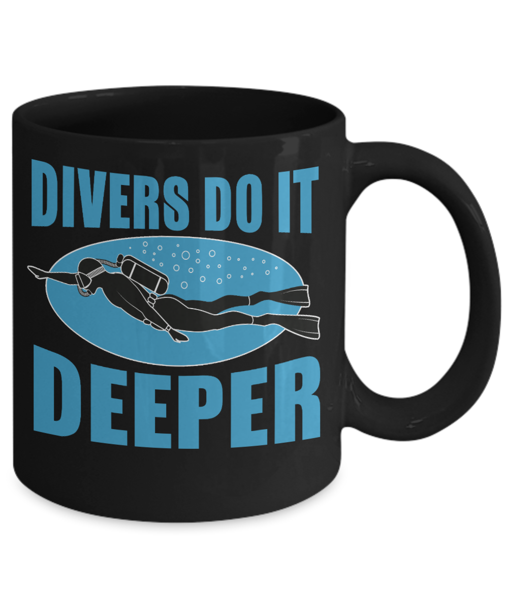 Scuba Diver Coffee Mug, Divers Do Not Dive Deeper-Black Porcelain Coffee Mug 11 oz for scuba, diver, surfing,swimmer