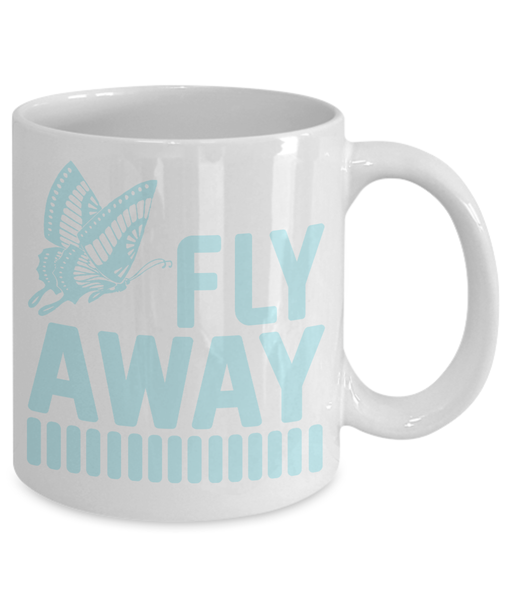 Butterfly Coffee Mug, Fly Away  - White Porcelain Coffee Mug 11 Oz
