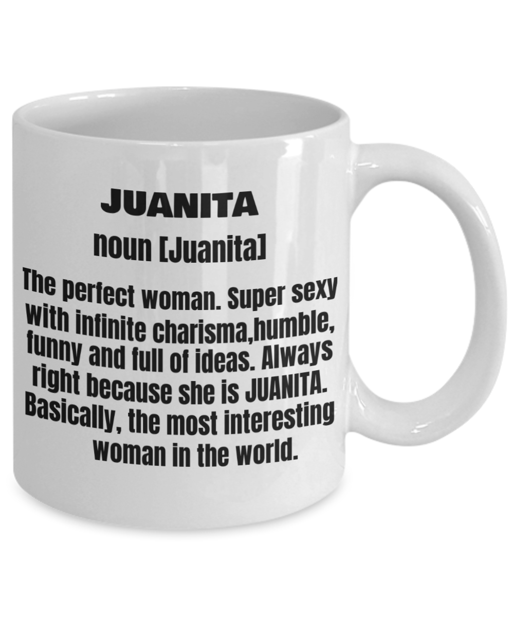 Juanita First Name Adult Definition - Funny White Porcelain Coffee Mug Cute Ceramic Cup 11 oz