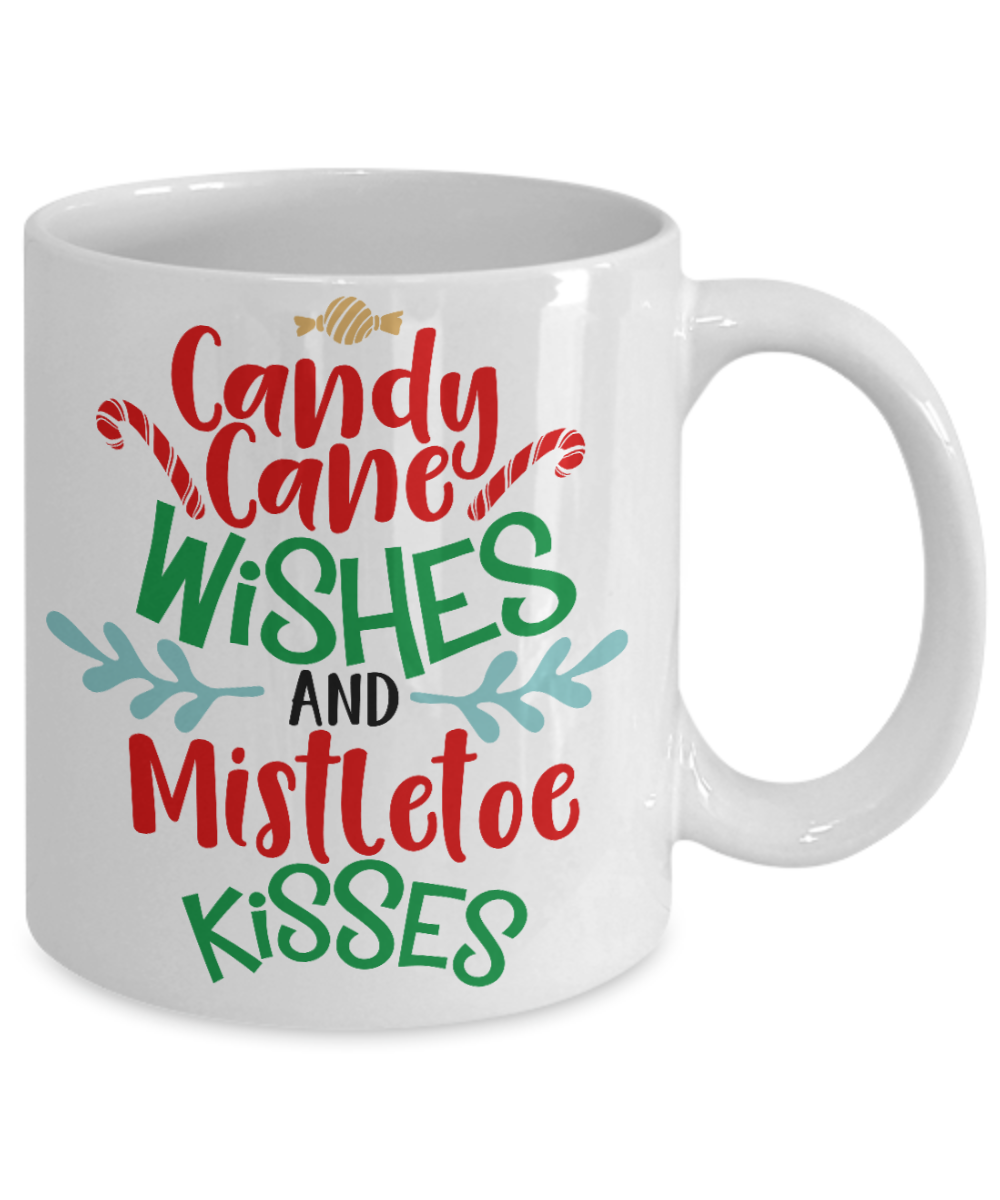 Nightnare before christmas mug - Candy Cane Wishes and Mistletoe Kisses - Funny Christmas Gift Mugs, Christmas Gifts for family Ceramic Cup White, Funny Mugs Gift Ideas 11 Oz