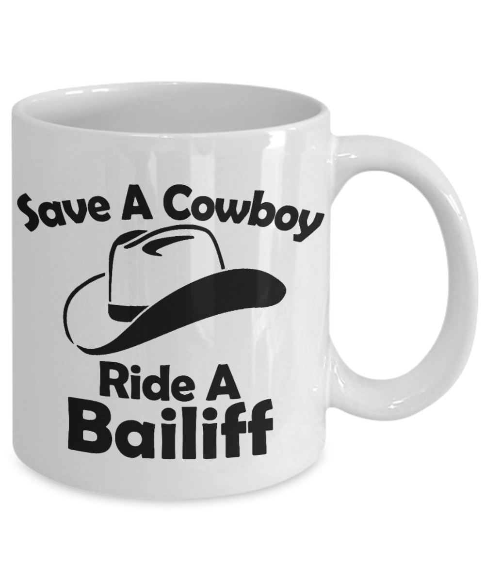 Dallas Cowboys Coffee mug, Save A Cowboy Ride A Bailiff-White Porcelain Coffee Mug 11 oz