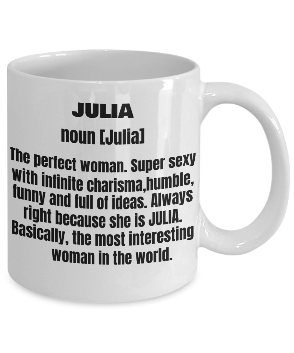 Julia First Name Adult Definition - Funny White Porcelain Coffee Mug Cute Ceramic Cup 11 oz