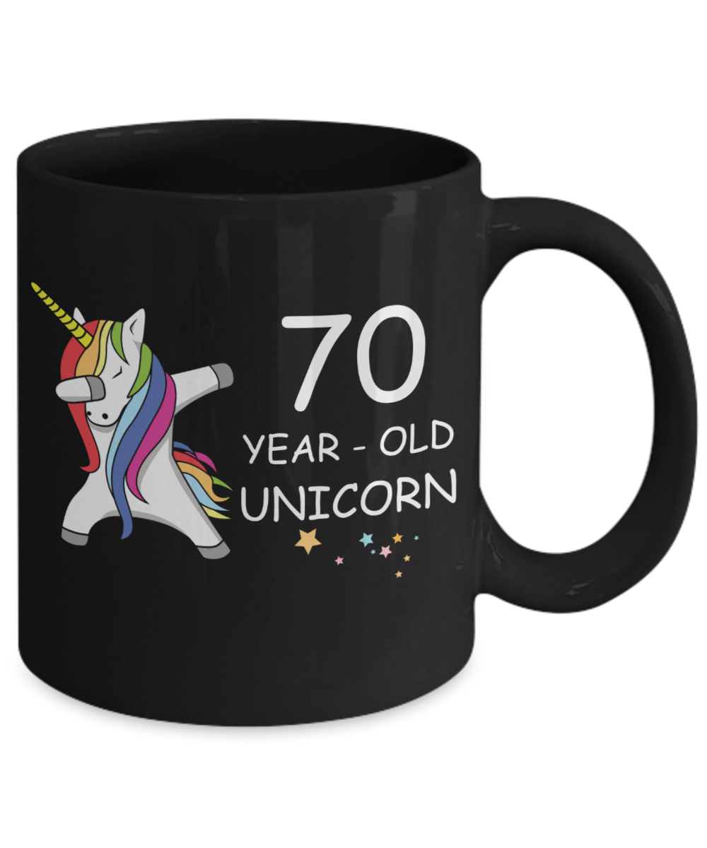 Unicorn Birthday gift 70th Birthday Gift for Women - 70 Year Old Unicorn Dabbing Mug - Funny Black Porcelain Coffee 11 oz, 70th Anniversary Bday Gift for   Grandma, Mom, Sister, Bestie - Legends are Born In 1950