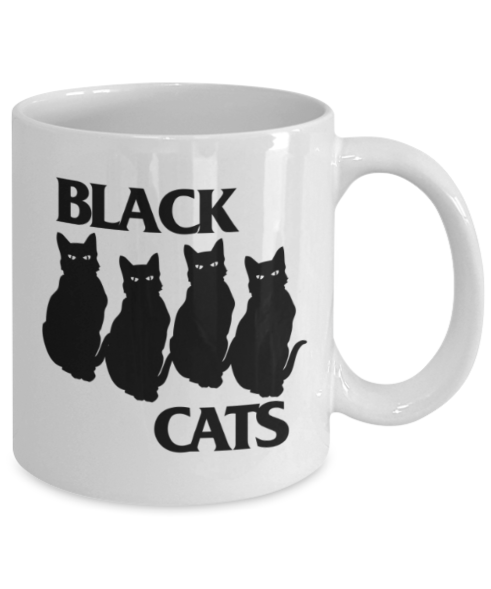 Gift gor cat lovers , Black cats - White Coffee Mug Porcelain Tea Cup 11 oz - Great Gift