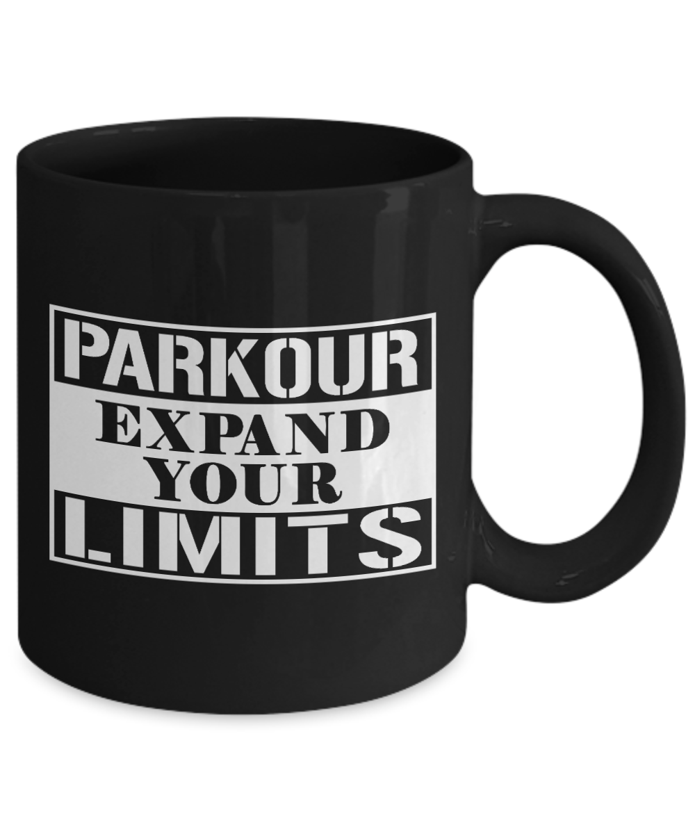 Free Runner Coffee Mug, Parkour Expand  Your Limits-Black Porcelain Coffee Mug 11 oz for Son, Parkour, Free runner, Hobbyist