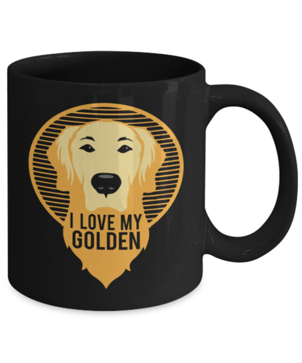 Gift gor dog lovers , I love my Golden - Black Coffee Mug Porcelain Tea Cup 11 oz - Great Gift