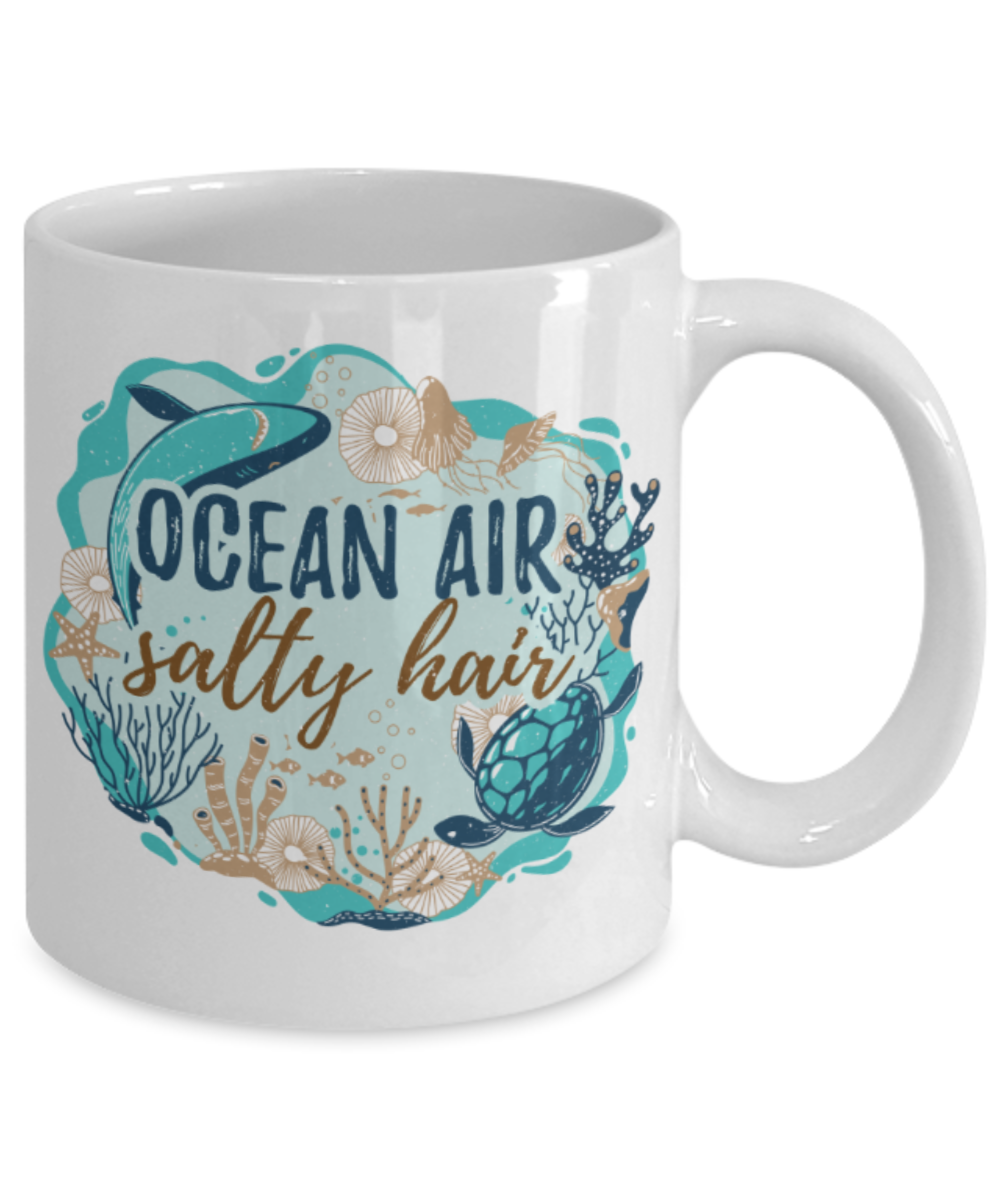 Ocean air salty hair - Funny White Porcelain Coffee 11 oz