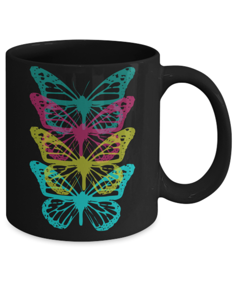 Gift gor Buterfly lovers , Butterfly rainbow - Black Coffee Mug Porcelain Tea Cup 11 oz - Great Gift
