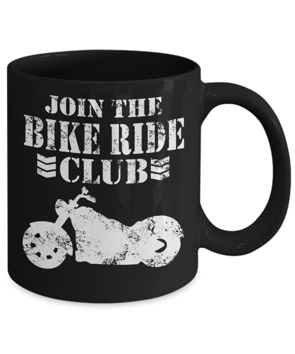 Motorcycle Rider Gift Coffee Mug, Join The Bike Ride Club -Black Porcelain Coffee Mug 11 oz For Father, Grandpa, Brother, Boyfriend, For Him