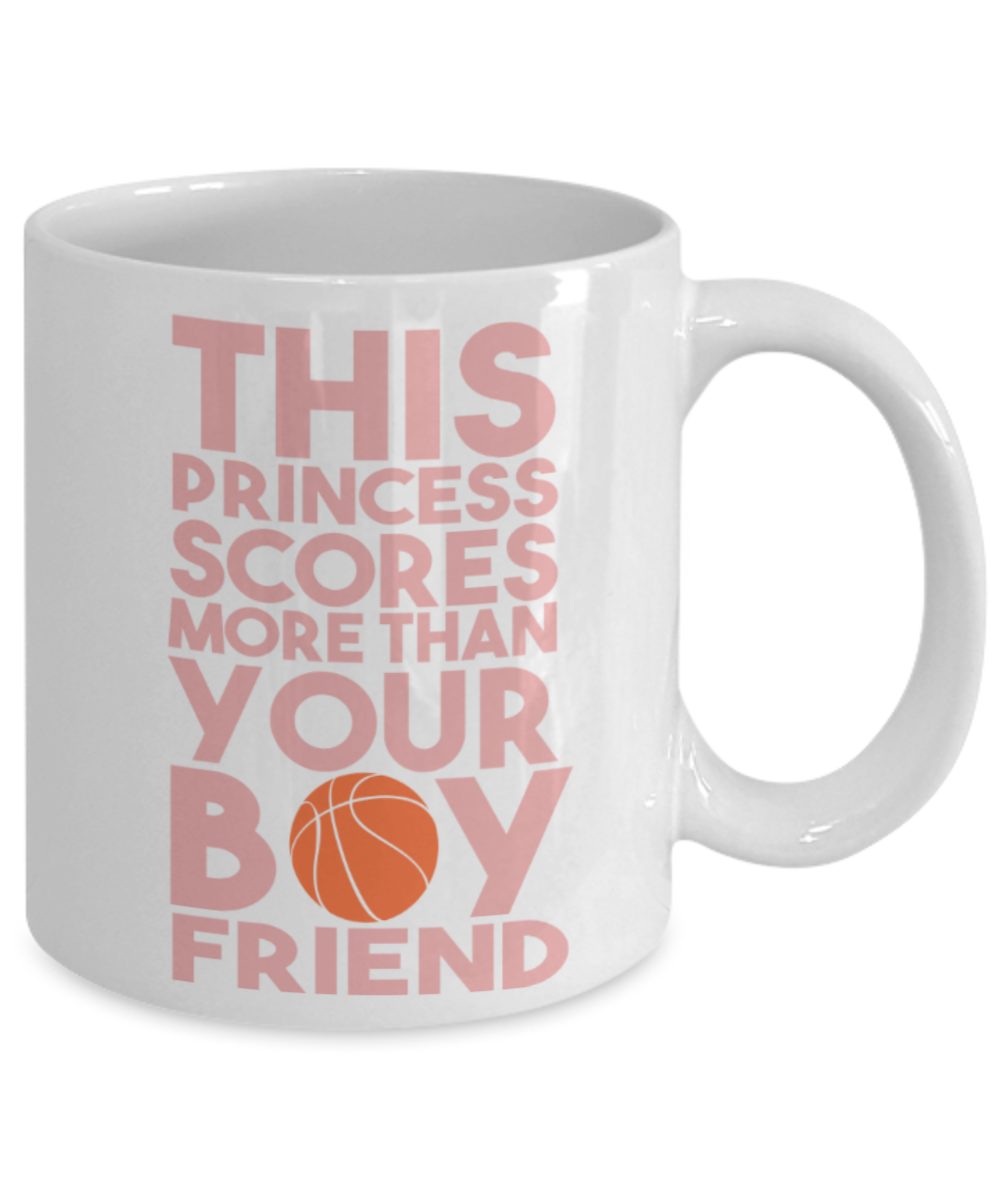 Baseball lovers mugs, This princess scores more than your boyfriend - Funny White Porcelain Coffee 11 oz
