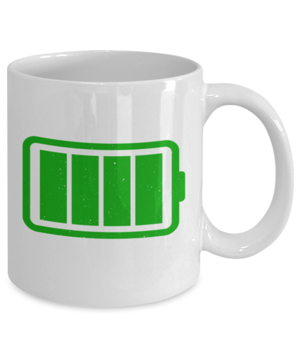 Aneversery gift - Battery Full - Funny White Porcelain Coffee Mug Cute Ceramic Cup 11 oz