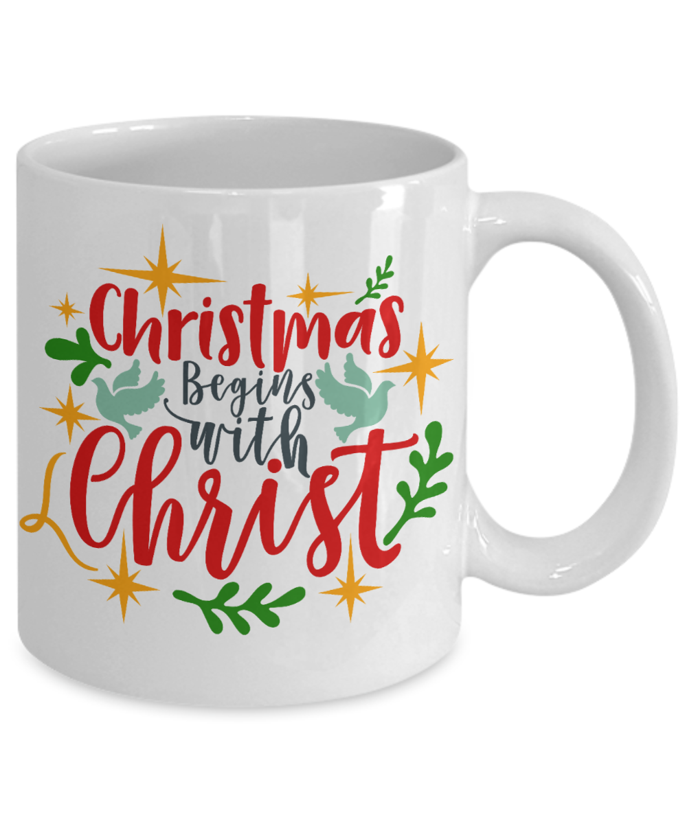 Nightnare before christmas mug - Christmas Begins with Christ - Funny Christmas Gift Mugs, Christmas Gifts for family Ceramic Cup White, Funny Mugs Gift Ideas 11 Oz