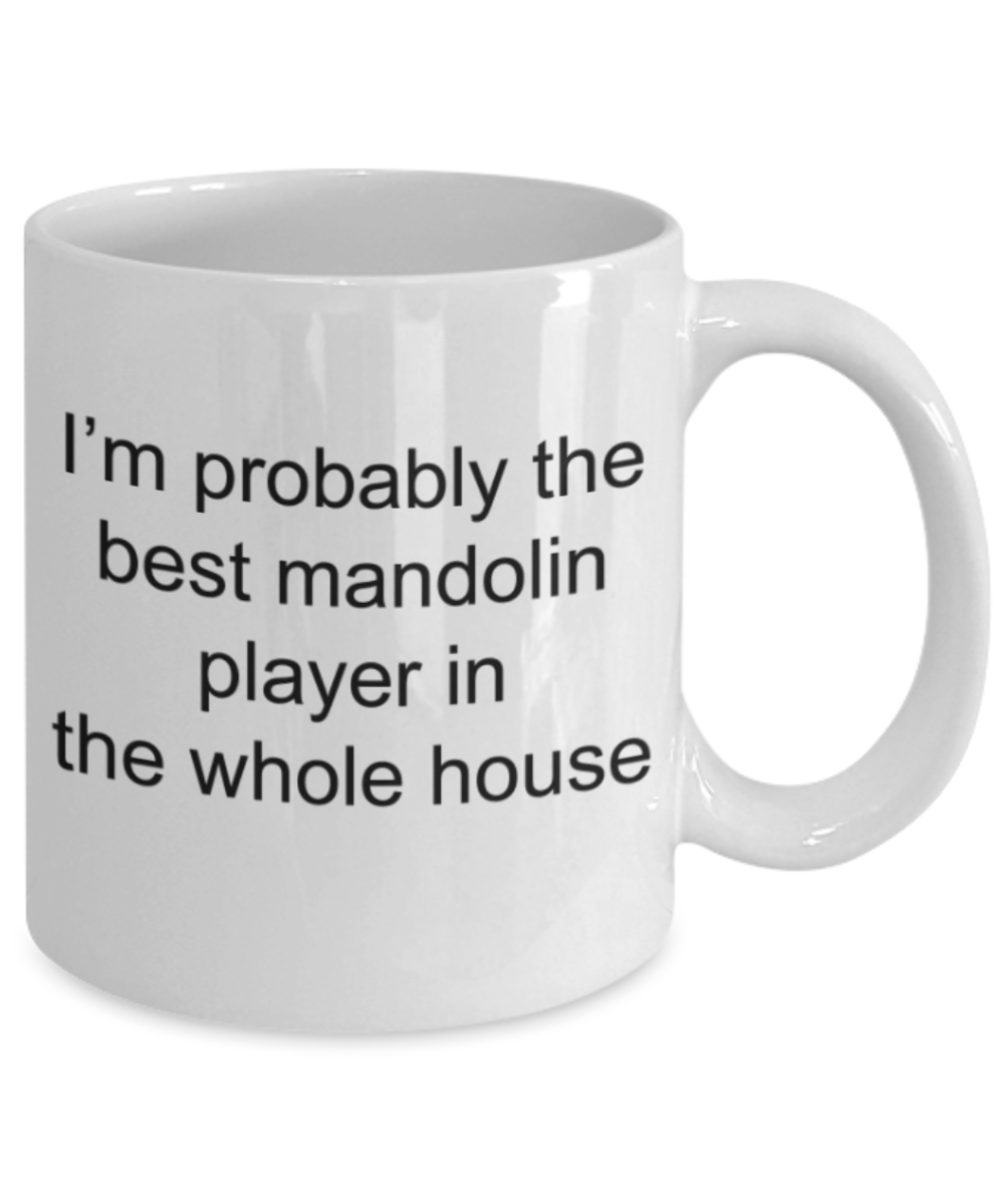 Funny mugs, Best mandolin player in the whole house - Funny White Porcelain Coffee Mug Cute Ceramic Cup 11 oz