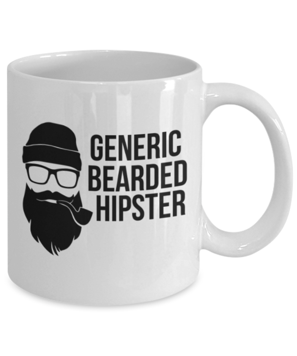 Funny Coffee Cups , Bearded Hipster  - White Coffee Mug Porcelain Tea Cup 11 oz - Great Gift