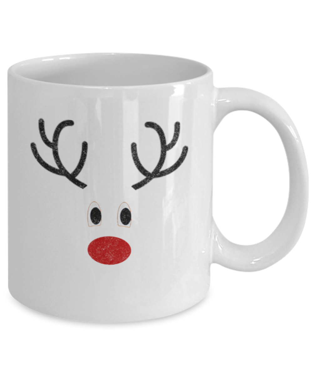 Christmas gift ideas, Reindeer - Funny White Porcelain Coffee Mug Cute Ceramic Cup 11 oz