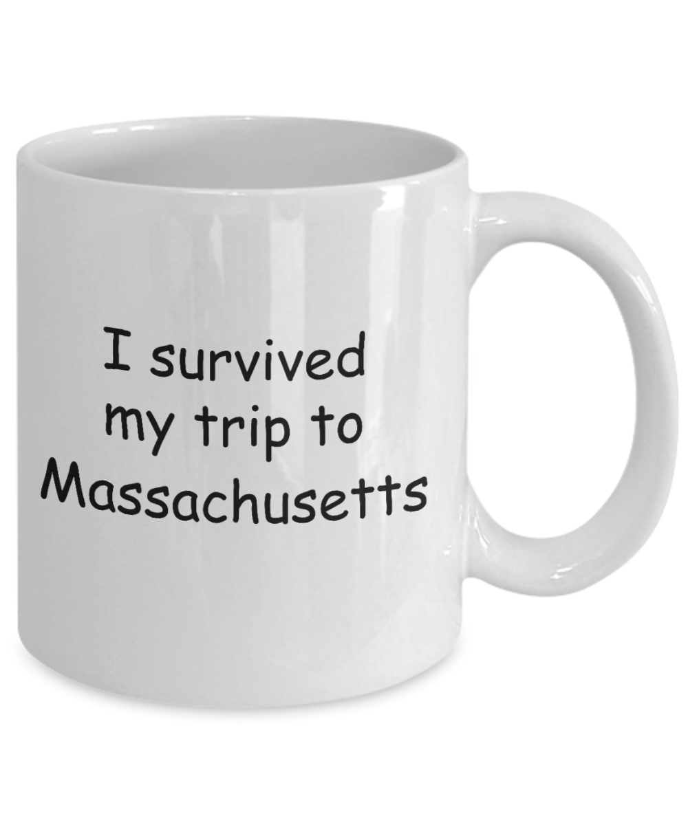 Patriotic coffee mugs , I survived my trip to Massachusetts - White Coffee Mug Tea Cup 11 oz Gift