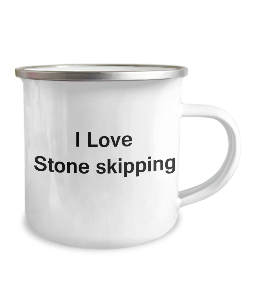 I Love Stone Skipping coffee mug - White Funny Coffee Mug-12 Oz Stainless Steel Enamel Finish White Camper Coffee Mug