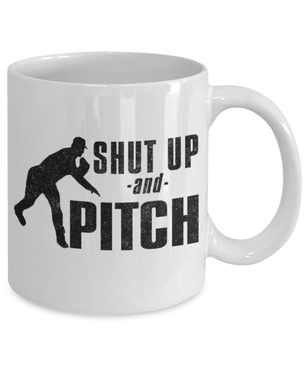 Pitching lovers mugs, Shut up and Pitch - Funny White Porcelain Coffee 11 oz