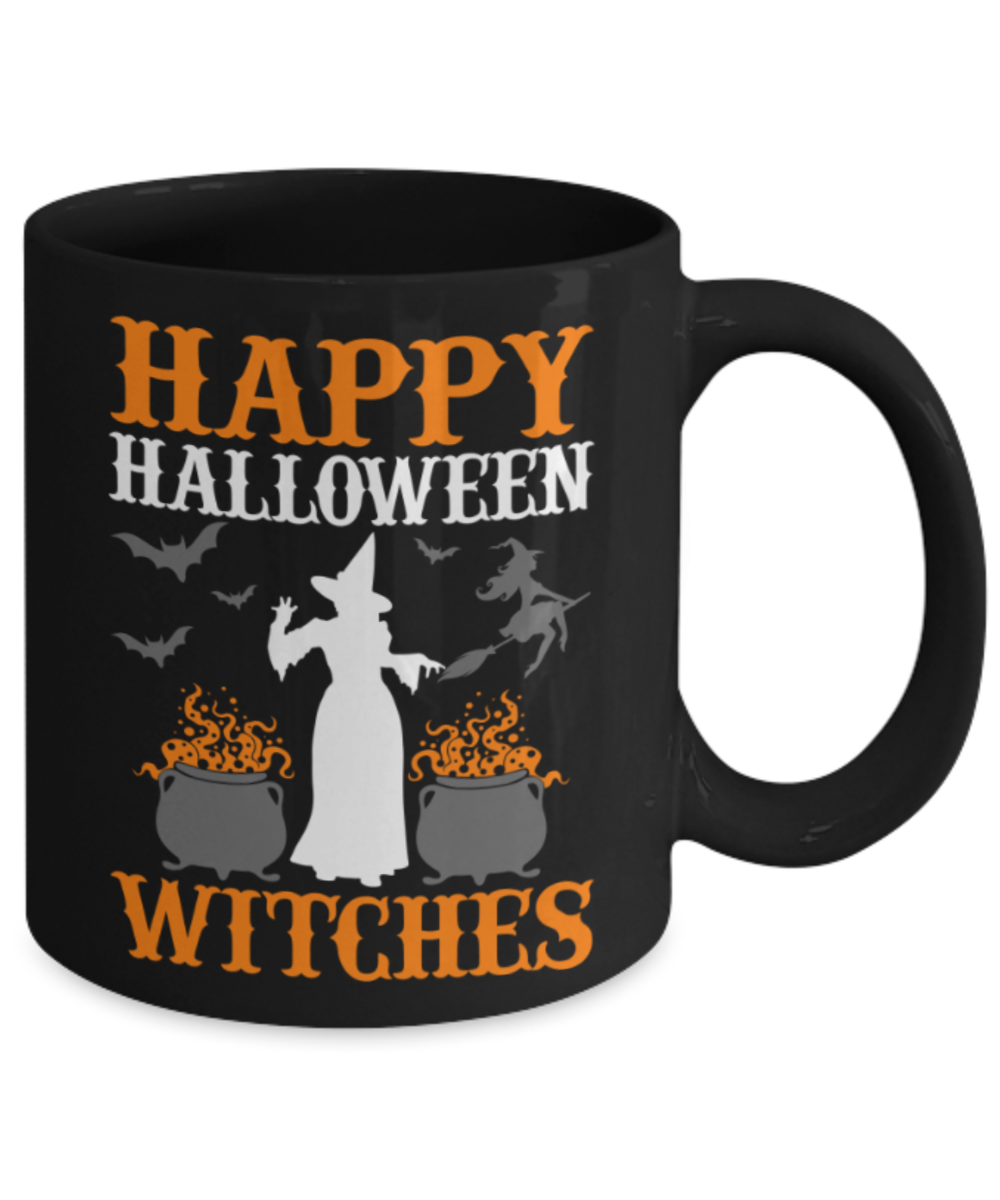 Halloween Lovers Mugs , Happy Halloween witches - Black Coffee Mug Porcelain Tea Cup 11 oz - Great Gift