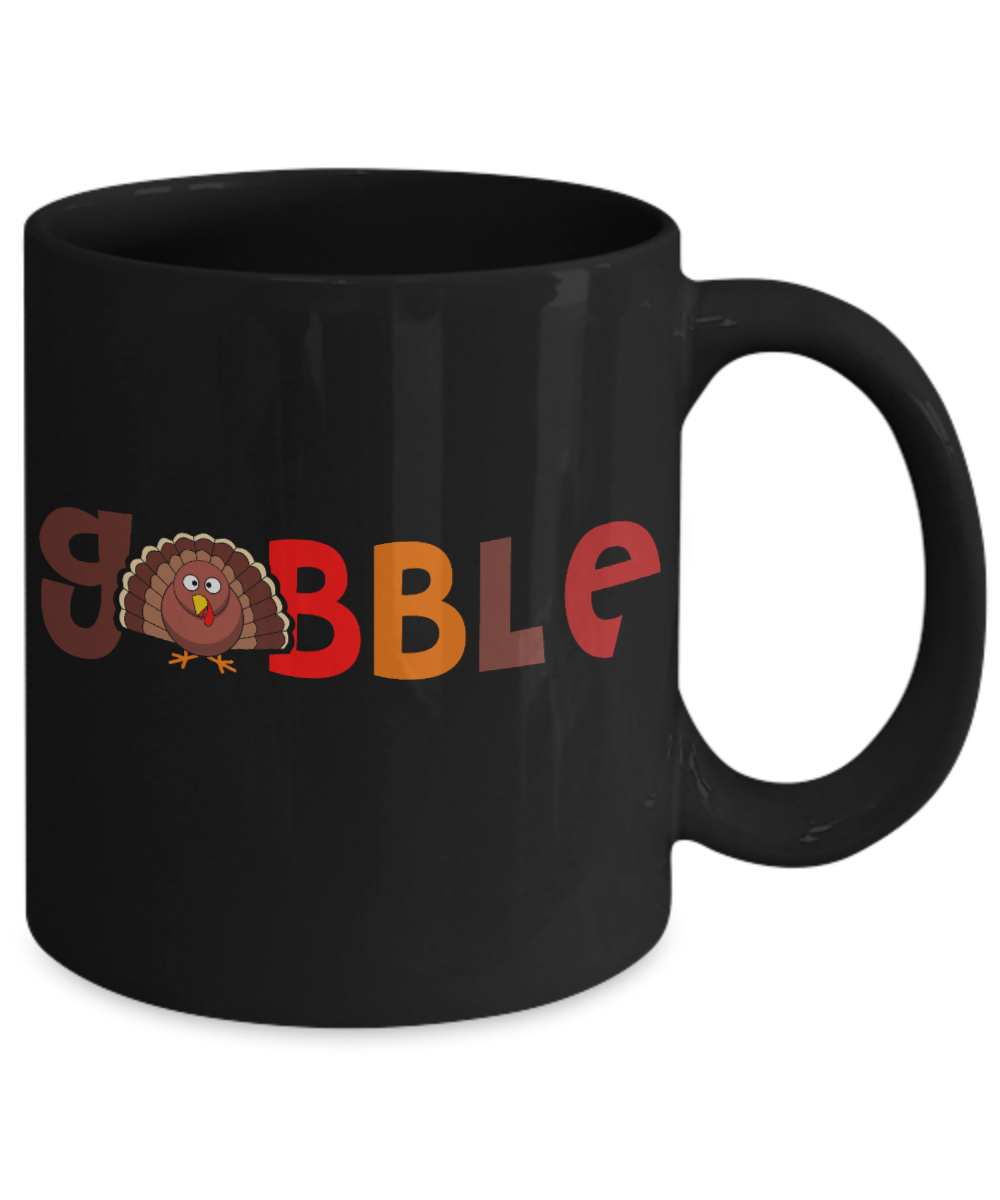 Thanksgiving Coffee Mug, Gobble - Black Porcelain Coffee Mug 11 Oz For Thanksgiving Day