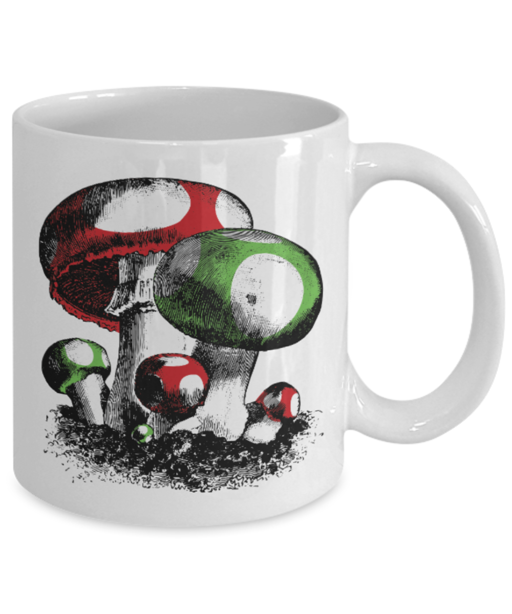 Champignons Speciaux White Coffee Mug - Porcelain Tea Cup - 11 oz - Great Gift