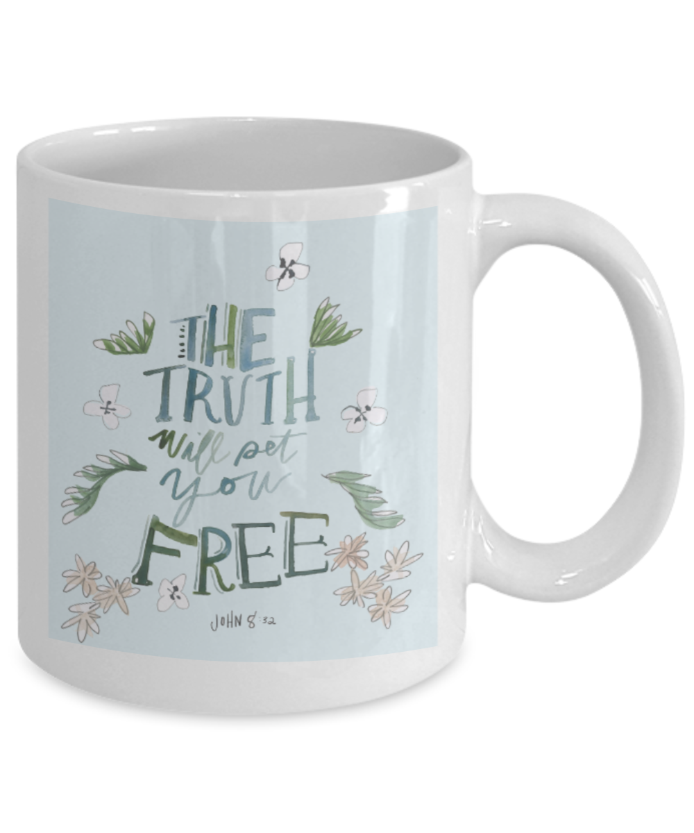 Scripture mugs for women , The truth will pet you free - White Coffee Mug Tea Cup 11 oz Gift