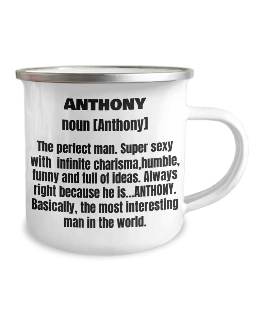 Funny Mug-Adult Definition- First Name Anthony Men Funny Coffee Mug-12 Oz Stainless Steel Enamel Finish White Camper Coffee Mug