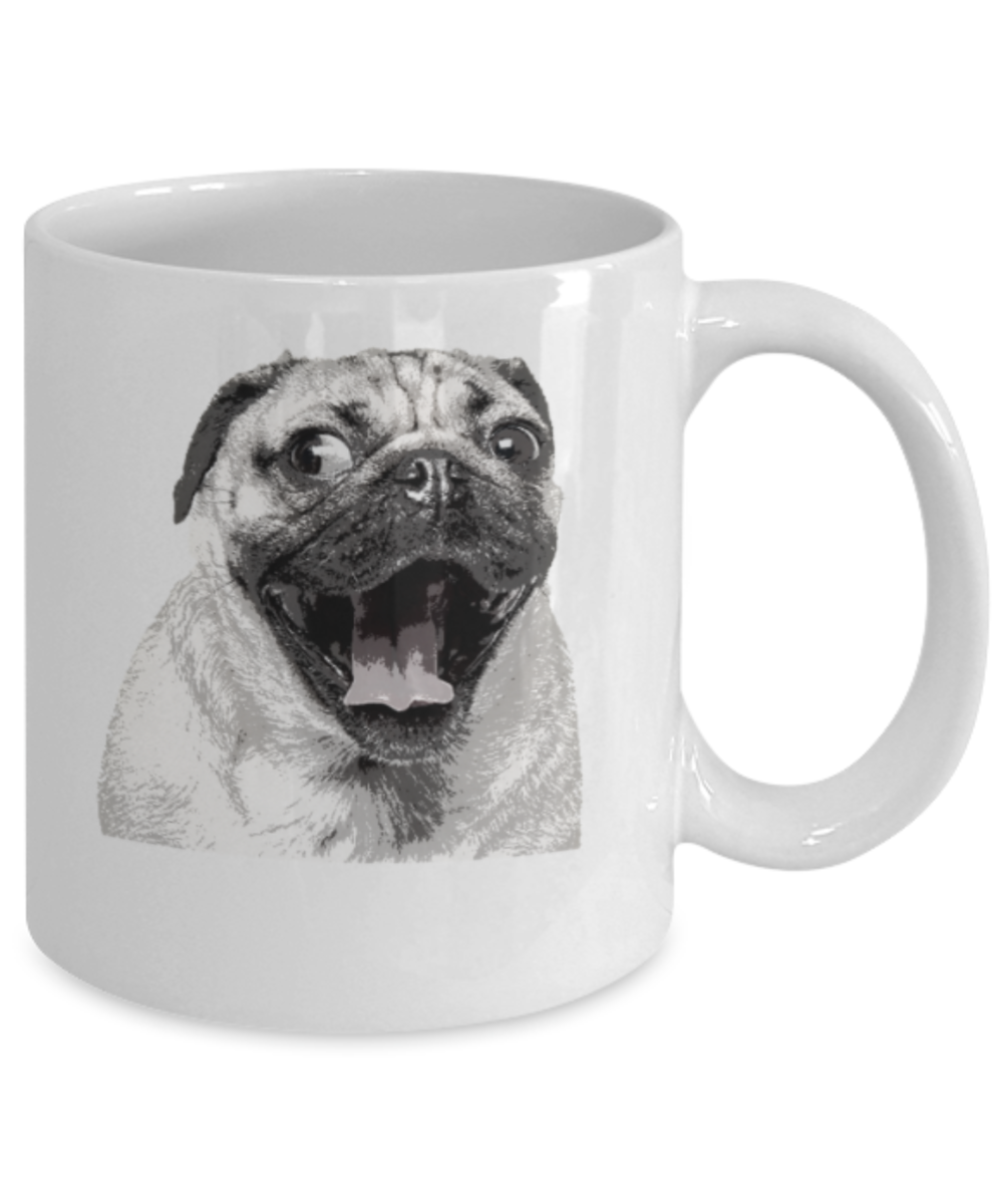 Gift gor dog lovers , Pug Life - White Coffee Mug Porcelain Tea Cup 11 oz - Great Gift