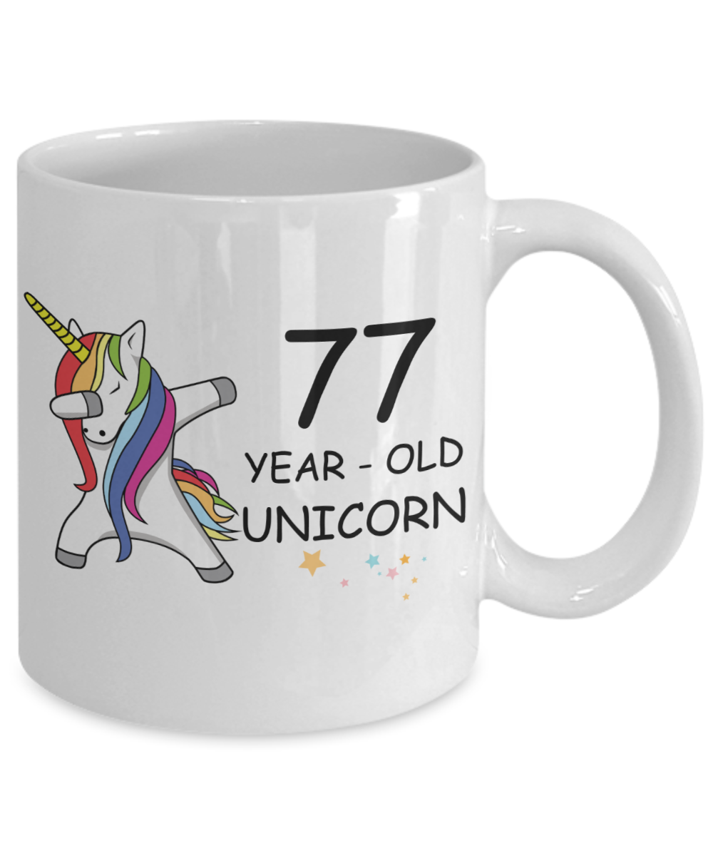 77th Birthday Gift for Women - 77 Year Old Unicorn Dabbing Mug - Funny White Porcelain Coffee 11 oz for Grandma, Mom, Sister, Best Friend, Women, Her - Legends are Born In 1943