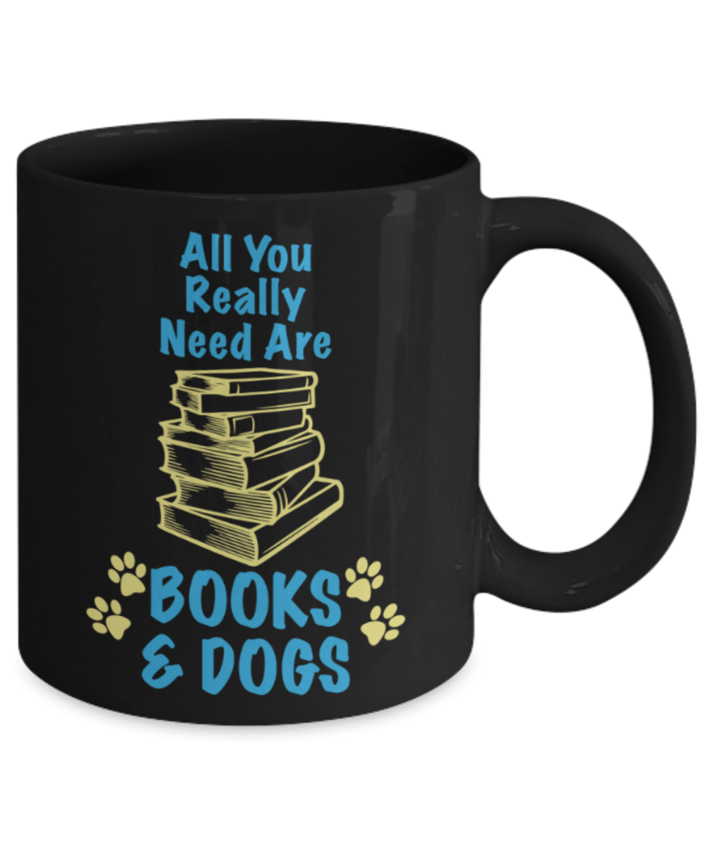 Gift gor dog lovers , Books & Dogs - Black Coffee Mug Porcelain Tea Cup 11 oz - Great Gift