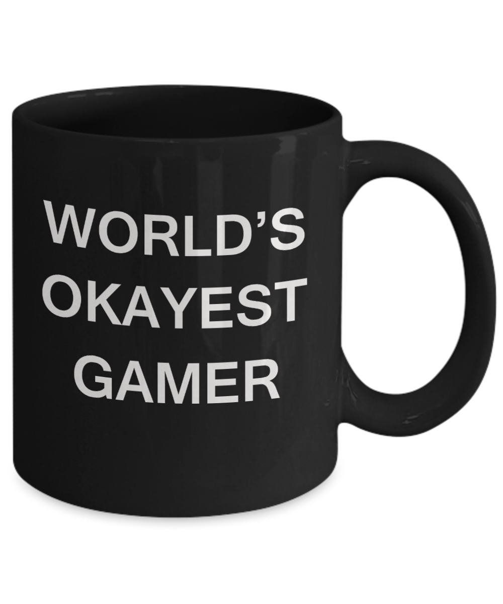 World's Okayest Gamer - Black Porcelain Coffee Cup,Premium 11 oz Funny Mugs Black coffee cup Gifts Ideas