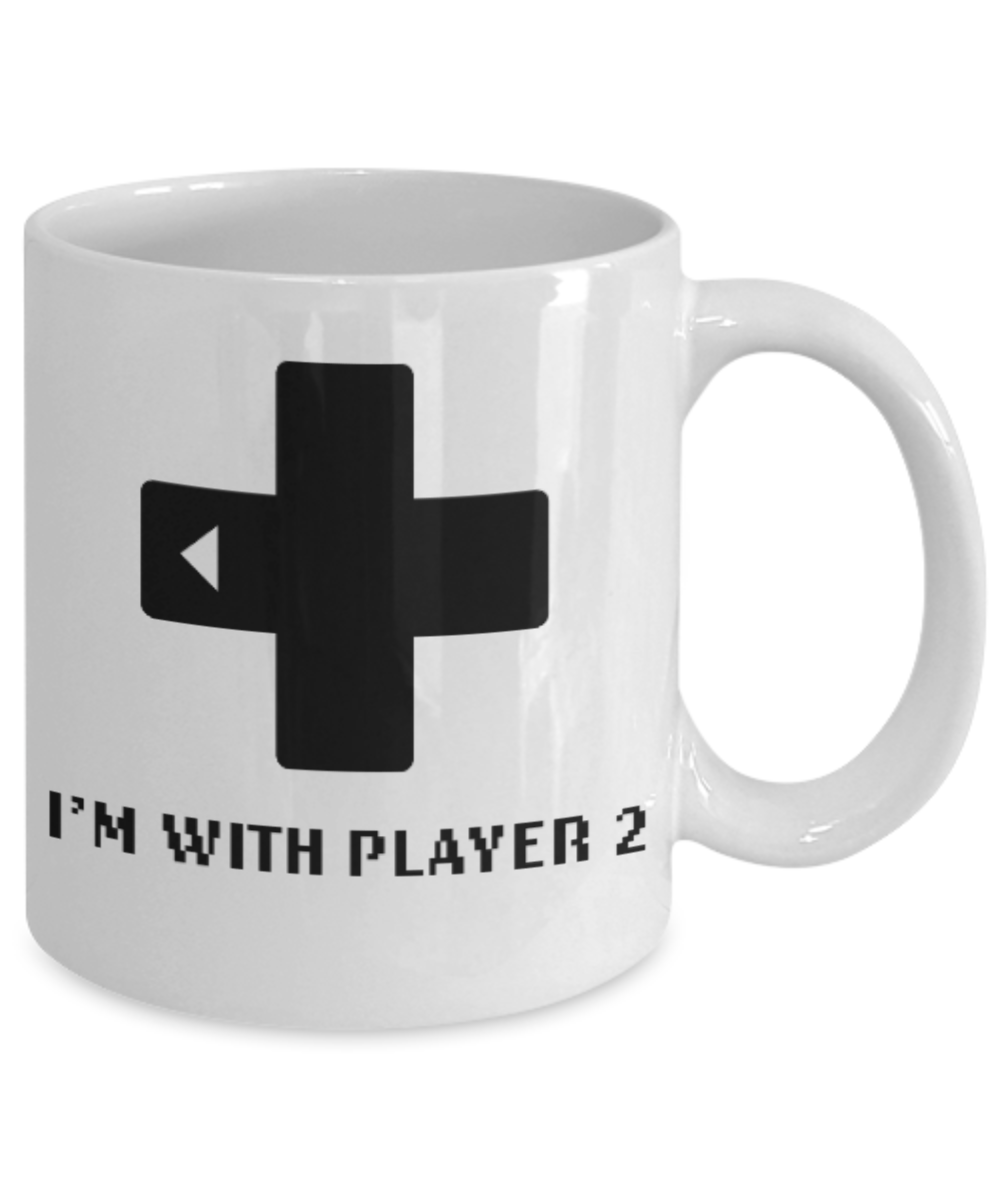Games Lovers mugs, Player 2 - White Coffee Mug Porcelain Tea Cup 11 oz - Great Gift