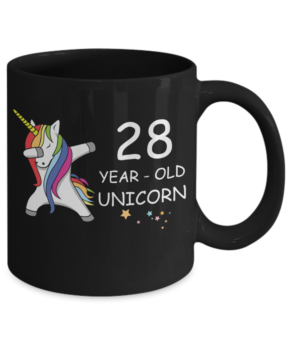 Unicorn Birthday gift 28th Birthday Gift for Women - 28 Year Old Unicorn Dabbing Mug - Funny Black Porcelain Coffee 11 oz, 28th Anniversary Bday Gift for Grandma, Mom, Sister, Bestie - Legends are Born In 1992