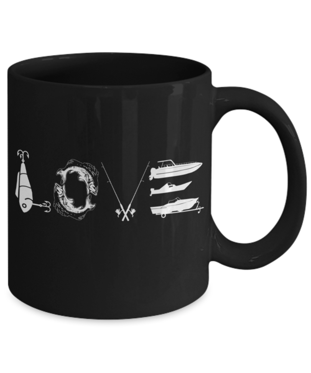 Love - Black Coffee Mug Porcelain Tea Cup 11 oz - Great Gift