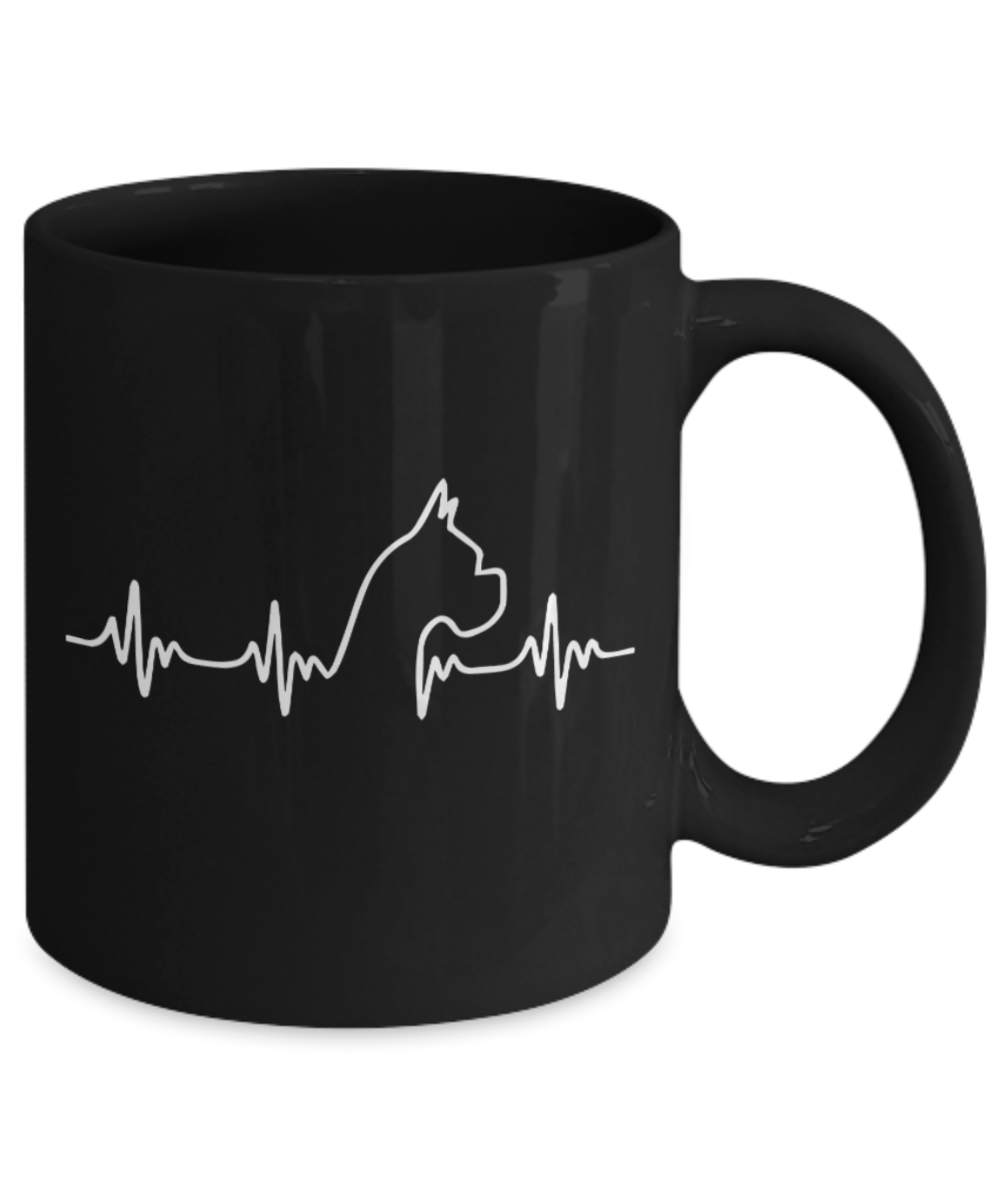 Gift gor dog lovers , Dog Heart Beat - Black Coffee Mug Porcelain Tea Cup 11 oz - Great Gift