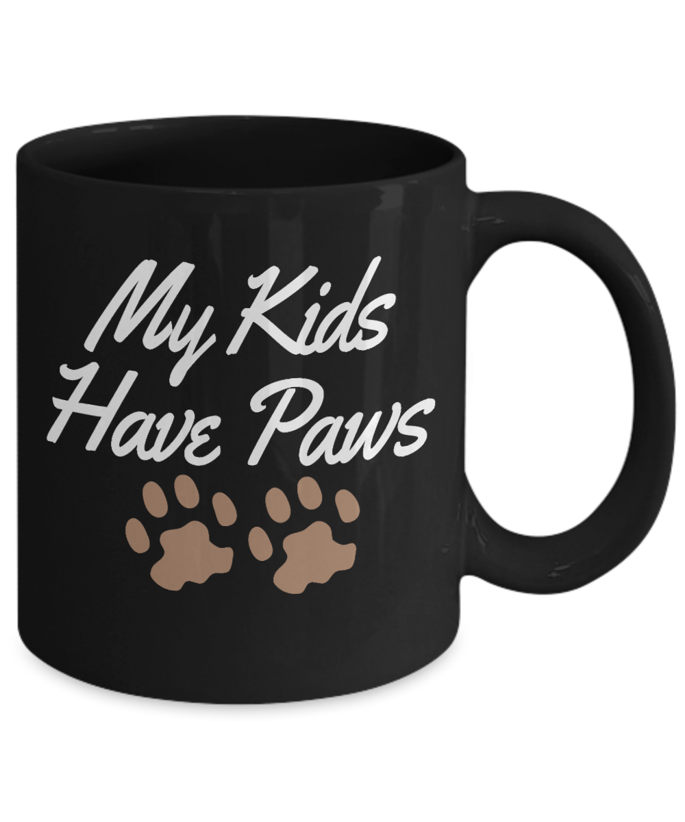 Dog Dad Coffee Mug, My Kids Have Paws -  Black Porcelain Coffee Mug 11 Oz For Dog Lover, Dad, Mom