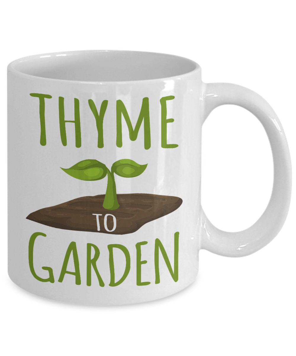 Plant lady Coffee Mug,Thyme To Garden-White Porcelain Coffee Mug 11 oz for Gardening , love,Gardener, Mom,Grandma, Dad,Grandpa