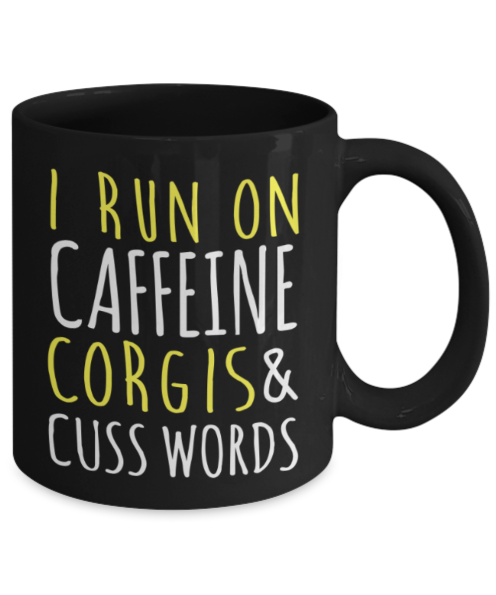 Coffee Lovers Mugs , I run on caffeine - Black Coffee Mug Porcelain Tea Cup 11 oz - Great Gift