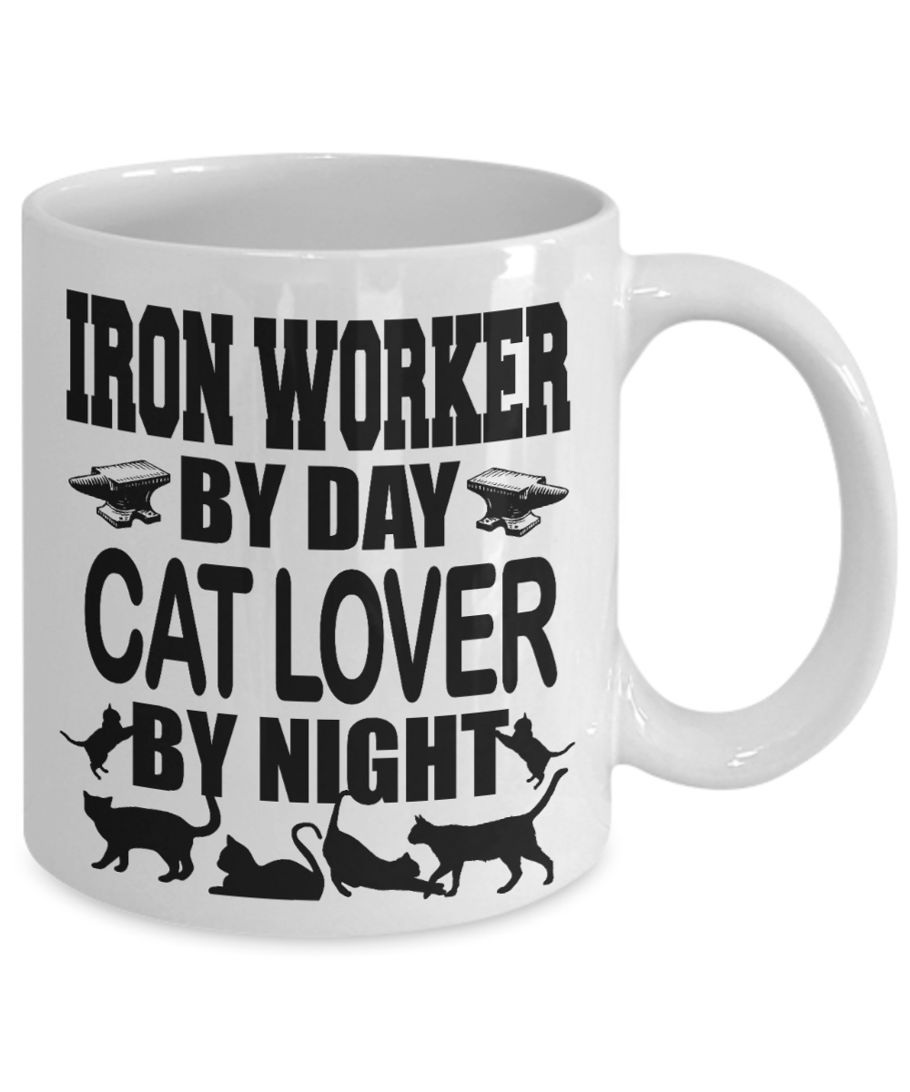Caticorn Cat lover Coffee mug, Iron Worker By Day Cat Lover By Night-White Porcelain Coffee Mug 11 oz