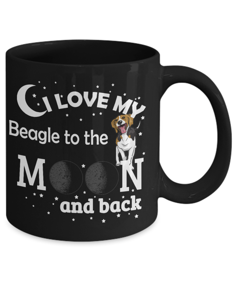 Custom Dog Mom Gift Coffee mug,I Love My Beagle To The Moon And Back-Black Porcelain Coffee Mug 11 oz