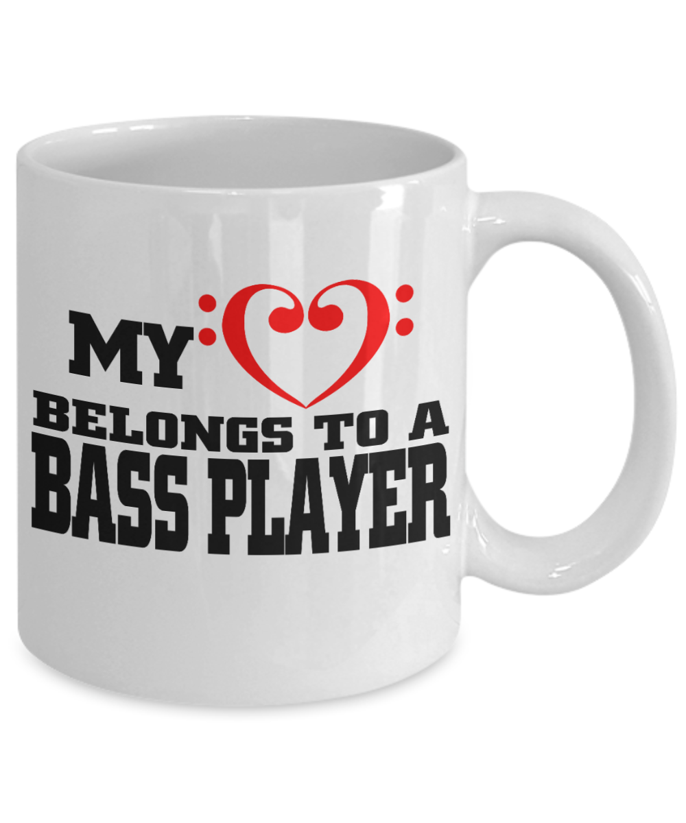 I Am Playing Guitar Gift Coffee Mug, My Love Belongs To A Bass Player-White Porcelain Coffee Mug 11 oz For Brother,Cousin,Sister,Music,Guitar Player
