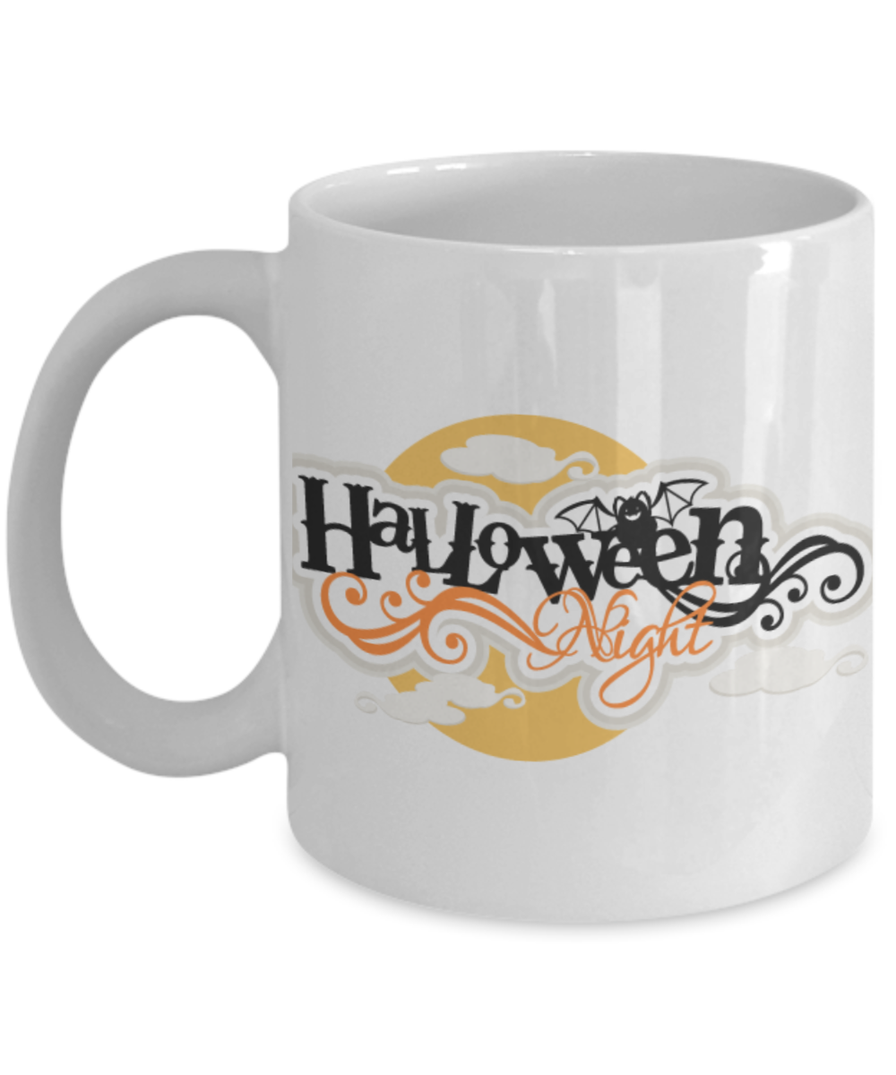 Halloween Night Mug - White Porcelain Coffee Cup,Premium 11 oz White coffee cup