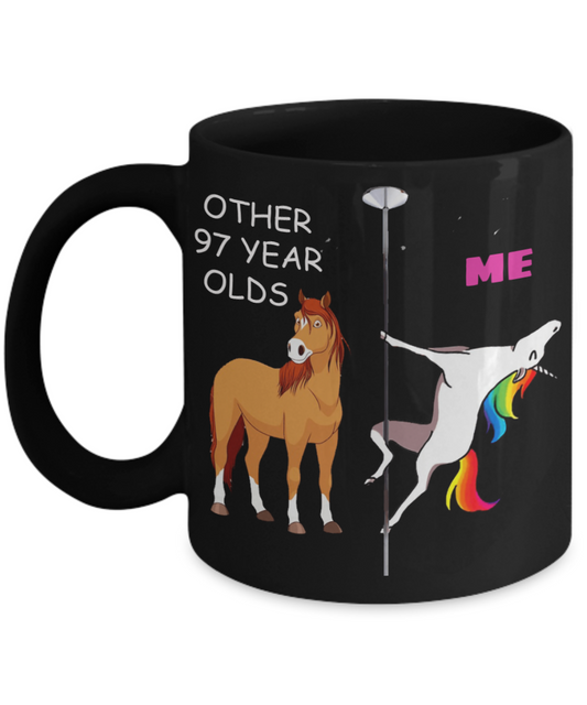 Unicorn Birthday gift 97th Birthday Gift for Women - Other 97 Year Olds Me Unicorn Coffee Mug - Black Porcelain Coffee 11 oz for Grandma, Mom, Sister, Best Friend, Women, Her - Born In 1923